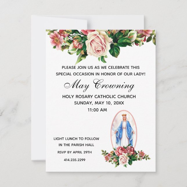 Catholic Virgin Mary May Crowning Religious Event Invitation (Front)