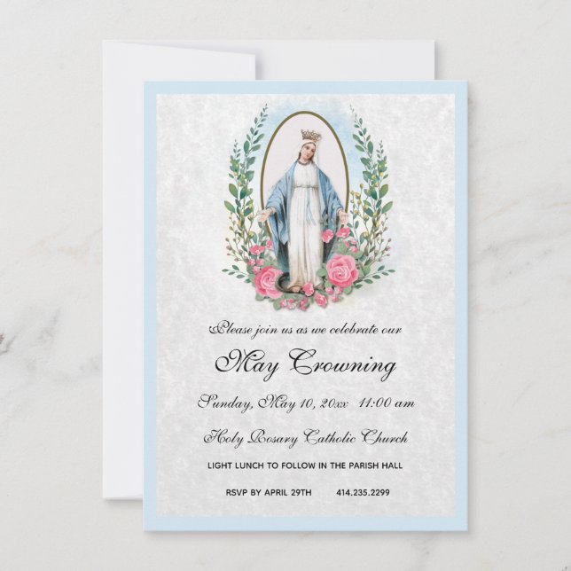 Catholic Virgin Mary May Crowning Religious Event  Invitation (Front)