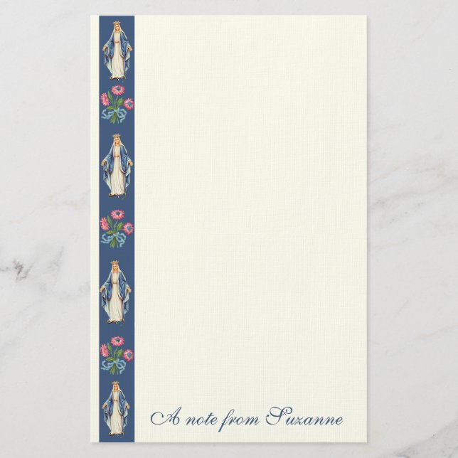 Catholic Virgin Mary Religious Floral Stationery (Front)