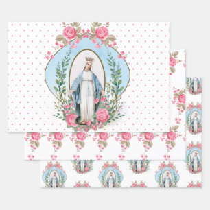 Catholic Virgin Mary Religious Floral Wrapping P Paper Sheet