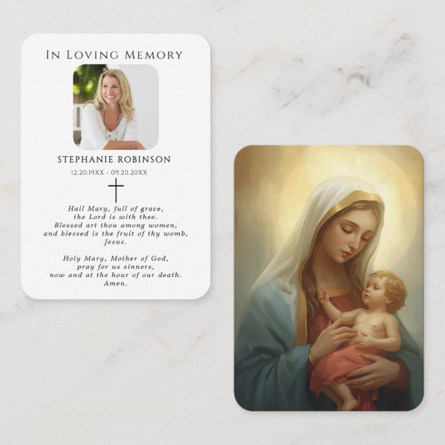 Catholic Virgin Mary Religious Funeral Prayer Card (Front/Back)