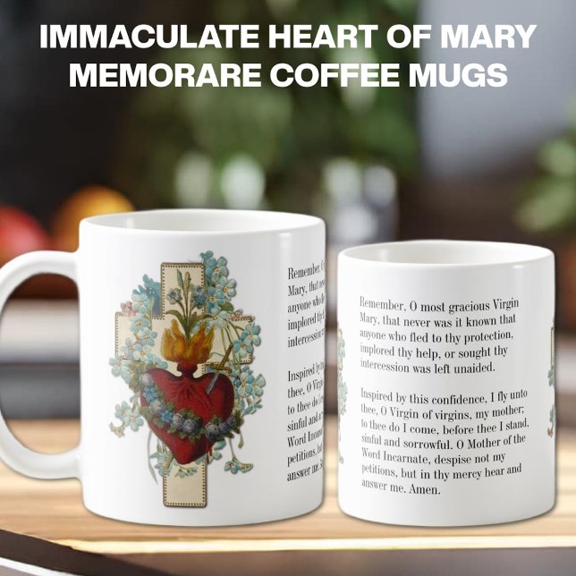Catholic Virgin Mary Religious Memorare Prayer Coffee Mug (IMMACULATE HEART OF MARY MEMORARE PRAYER COFFEE MUGS)