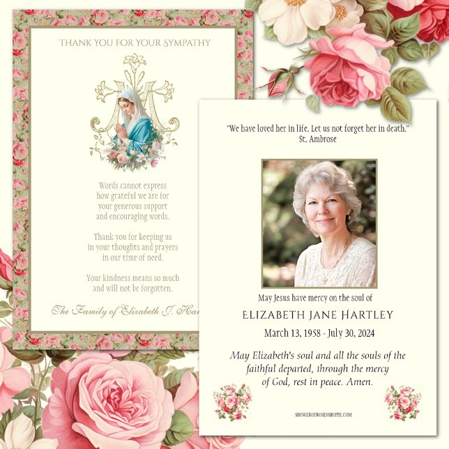 Catholic Virgin Mary Sympathy Funeral   Thank You Card (Creator Uploaded)