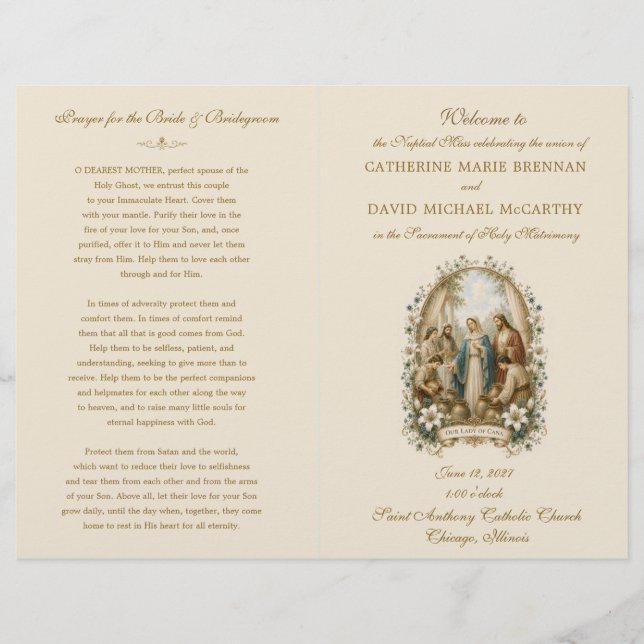 Catholic Wedding at Cana Nuptial Mass Program (Front)