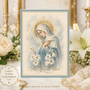 Catholic Wedding Blessed Mother Mary Lilies Card