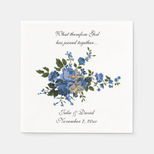 Catholic Wedding Blue Flowers Gold Cross Elegant Napkin