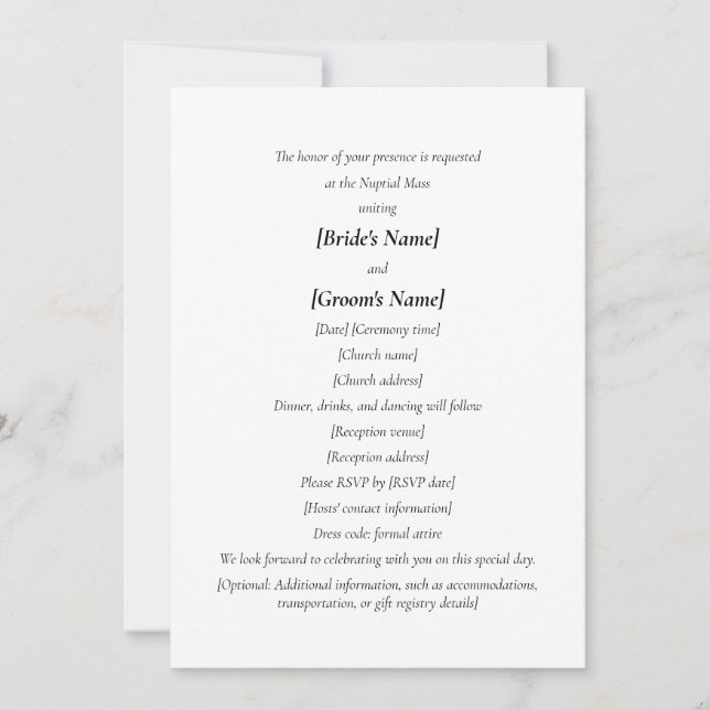 Catholic Wedding | Bride & Groom Hosting Simple Invitation (Front)