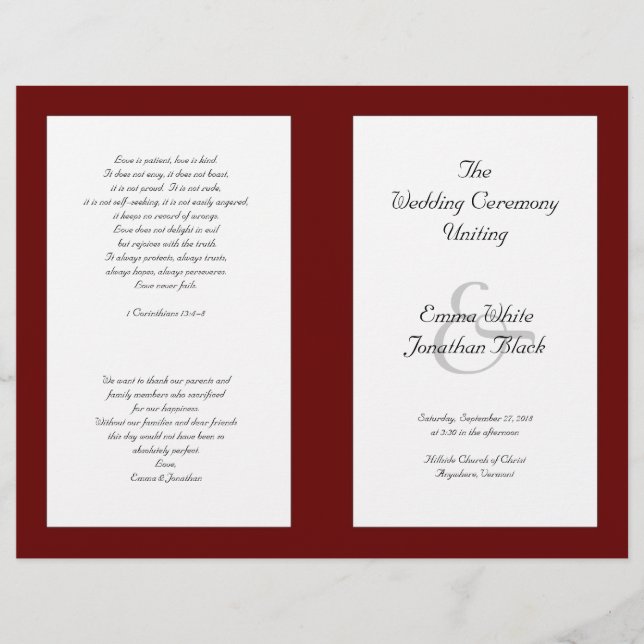 Catholic Wedding Ceremony Folded Program Template (Front)