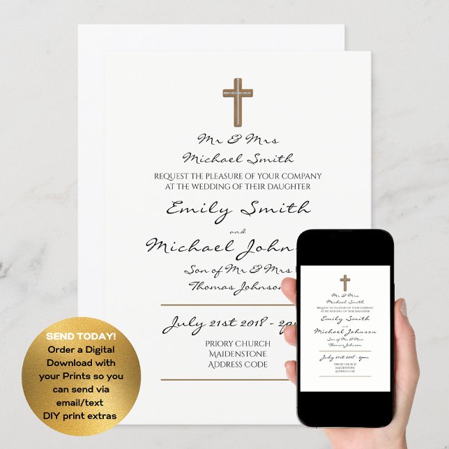 Catholic Wedding Classic White Handwritten Elegant Invitation (Creator Uploaded)