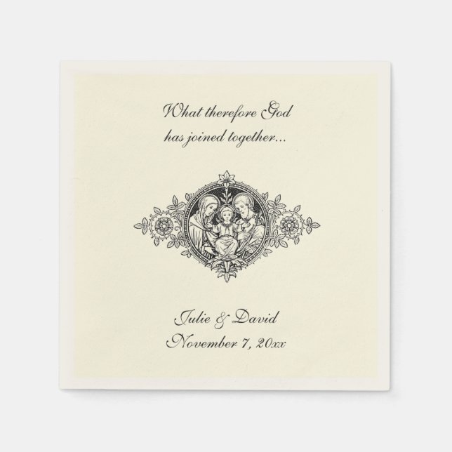 Catholic Wedding Favour Holy Family Ecru Napkin (Front)