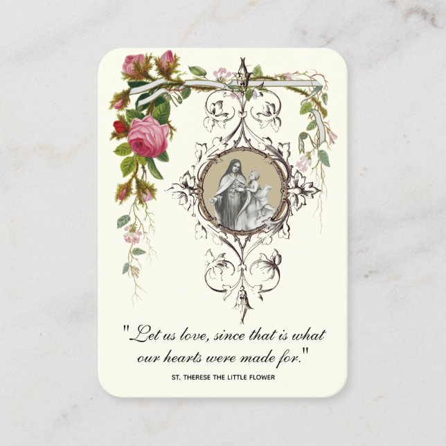 Catholic Wedding Favour St. Therese Remembrance  Business Card (Front)