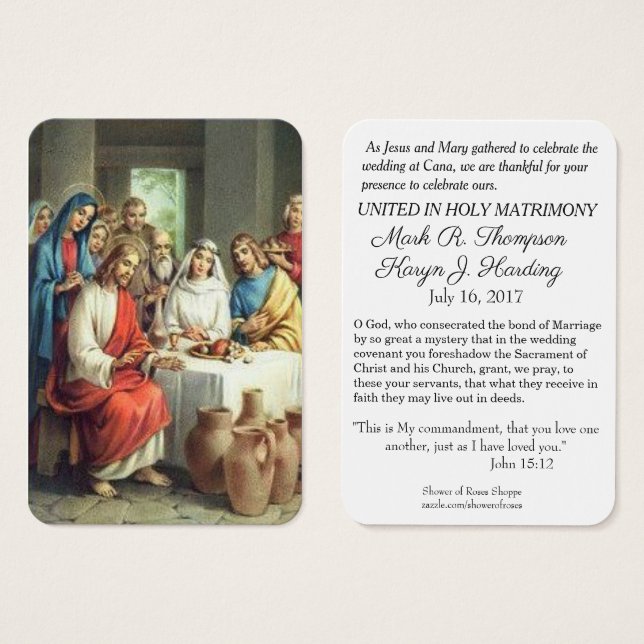 Catholic Wedding Favours Holy Cards Marriage Cana (Front & Back)