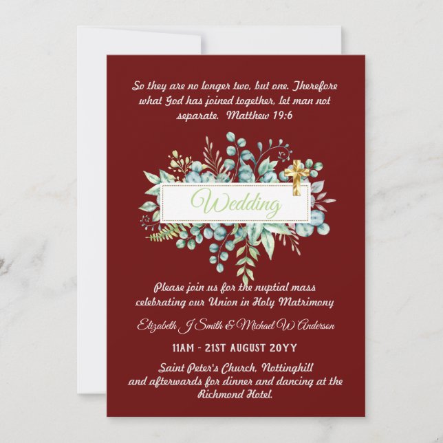 Catholic Wedding Invitations Botanical Greenery (Front)