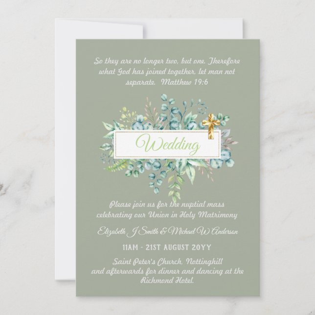 Catholic Wedding Invitations Botanical Greenery (Front)