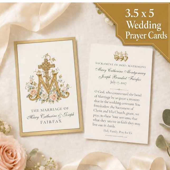 Catholic Wedding Marian Monogram Prayer Favour Card (Creator Uploaded)