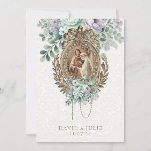  Catholic Wedding mint green lavender Invitation
