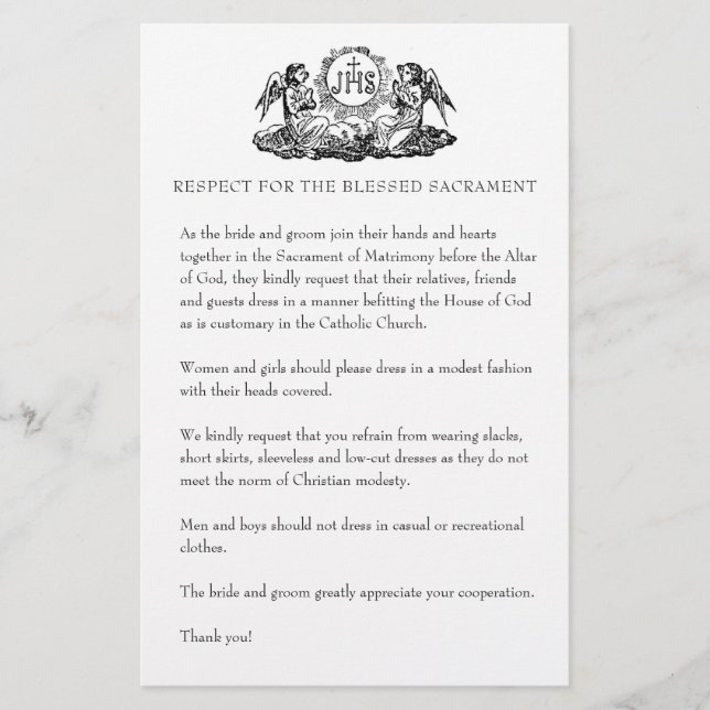 Catholic Wedding Modest Church Attire for Guests S Stationery (Front)