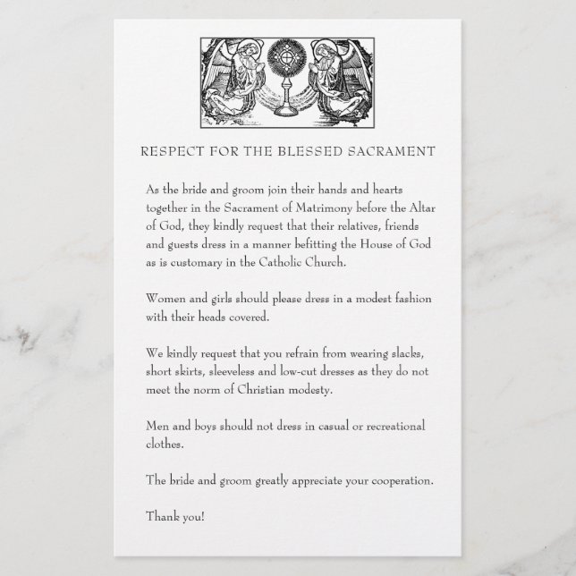 Catholic Wedding Modest Church Attire for Guests Stationery (Front)