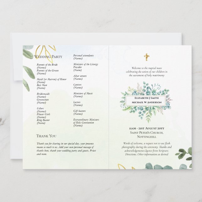 Catholic Wedding Nuptial Mass Program Template (Front)