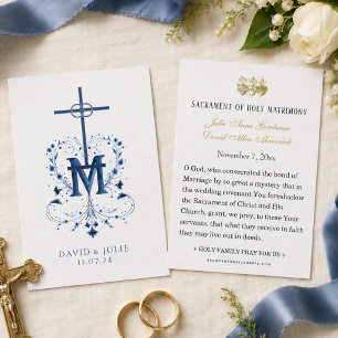 Catholic Wedding Prayer Card Blue Marian Cross