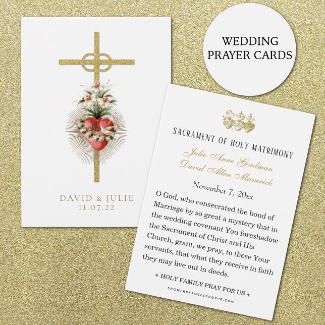  Catholic Wedding Prayer Card with cross and rings (Beautiful Traditional Catholic Wedding Prayer Cards)