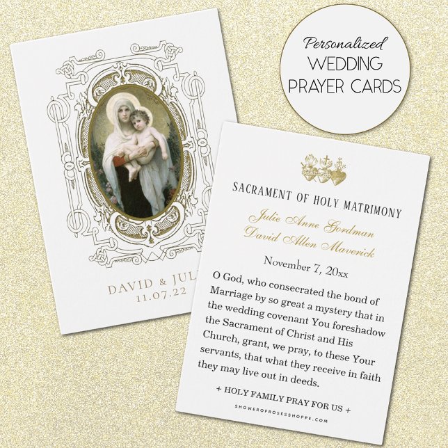 Catholic Wedding Prayer Card with Virgin Jesus (Personalized Catholic Wedding Prayer Cards)