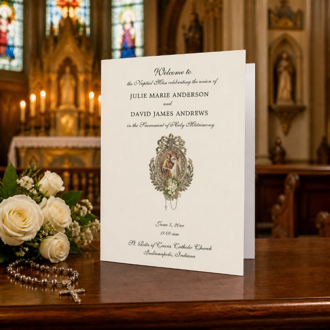 Catholic Wedding Program Vintage Floral Matrimony (Creator Uploaded)