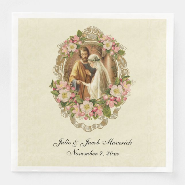 Catholic Wedding Vintage Virgin Mary St. Joseph Napkin (Front)