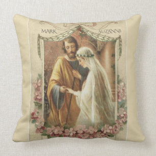 Catholic Wedding Virgin Mary St. Joseph Floral Cushion