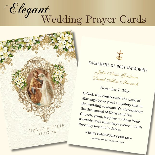 Catholic White Floral Gold Wedding Holy Card (Creator Uploaded)