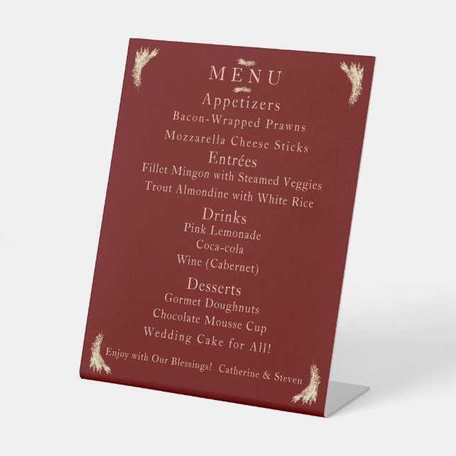 Catholic Winter Wedding Table Menu Pedestal Sign (Front)