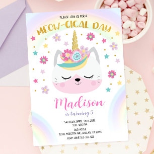 Caticorn Birthday Invitation, Magical Unicorn Cat Invitation