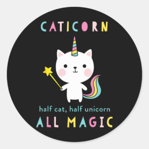 Caticorn Half Cat Unicorn Shirt Cute Girls Meowgic Classic Round Sticker