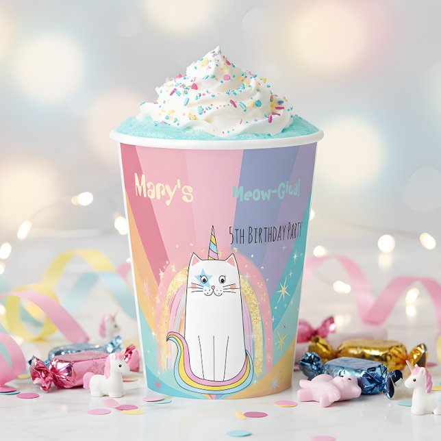 Caticorn Meow-Gical Birthday Girl Paper Cups (Creator Uploaded)