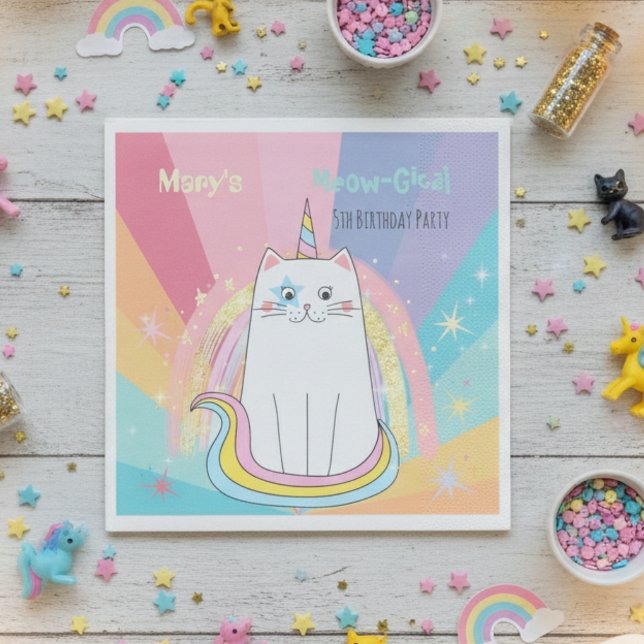 Caticorn Meow-Gical Birthday  Napkin (Creator Uploaded)
