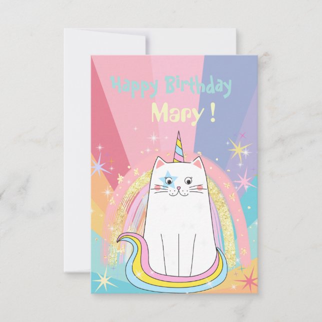 Caticorn Meow-Gical Happy Birthday Greeting Card (Front)