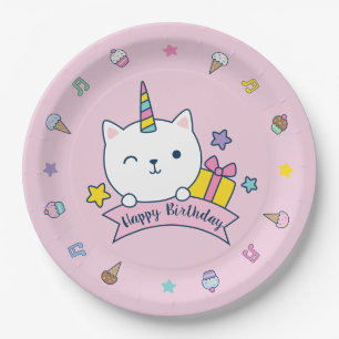 Caticorn Party   Paper Plate   Pink