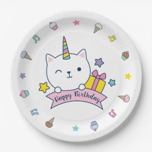 Caticorn Party Paper Plate White