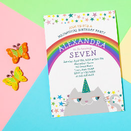 Caticorn Rainbow Kids Birthday Party Invitation