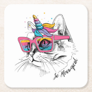 Caticorn So Meowgical Square Paper Coaster