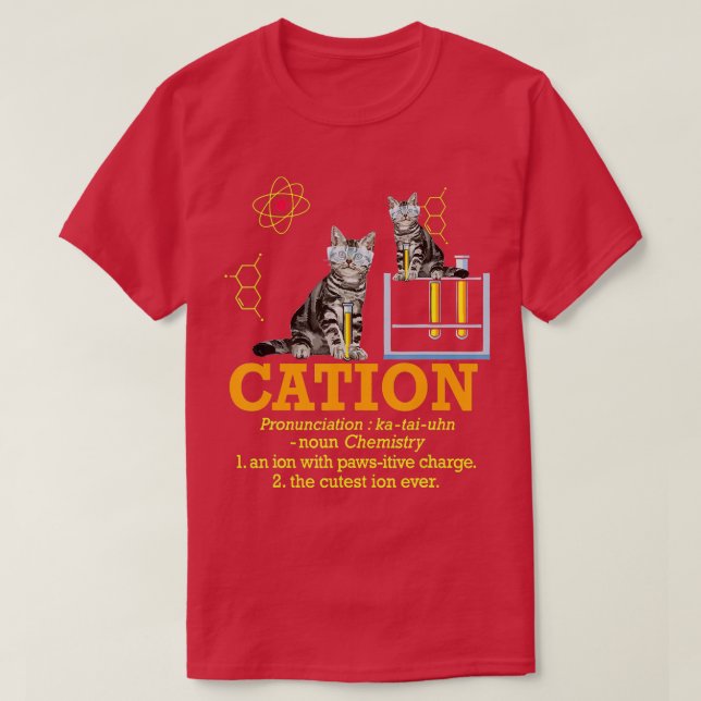 Cation Funny Chemistry Humour Science eacher Cat P T-Shirt (Design Front)