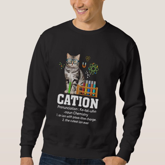 Cation Science Lover Teacher Nerd Funny Cat Chemis Sweatshirt (Front)
