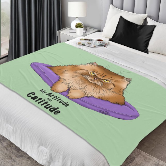 Catitude Cat Ginger Attitude Fluffy Funny Fleece Blanket (Creator Uploaded)