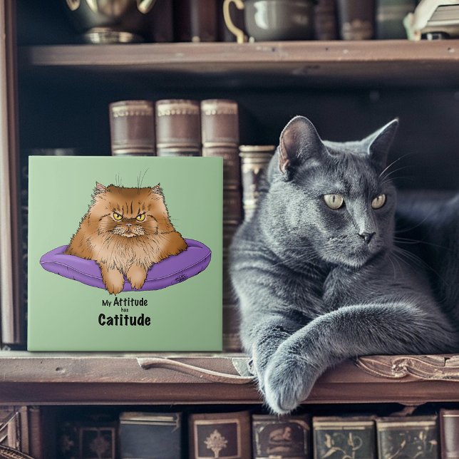 Catitude Cat Ginger Attitude Fluffy Funny Tile (Creator Uploaded)