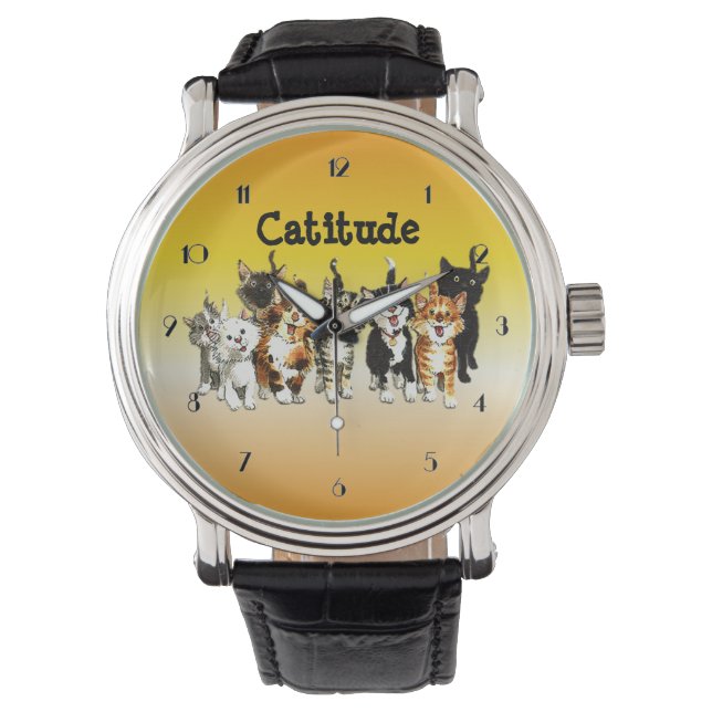 Catitude Cute Kitty Cats Wrist Watch (Front)