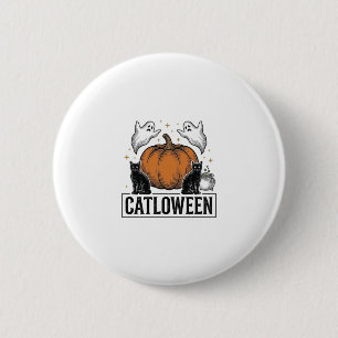 Catloween Black Cat Ghost Halloween Vector Design_ 6 Cm Round Badge