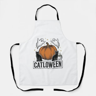 Catloween Black Cat Ghost Halloween Vector Design_ Apron
