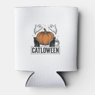 Catloween Black Cat Ghost Halloween Vector Design_ Can Cooler