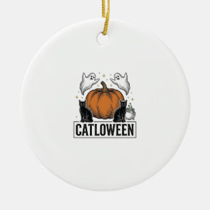 Catloween Black Cat Ghost Halloween Vector Design_ Ceramic Tree Decoration