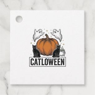 Catloween Black Cat Ghost Halloween Vector Design_ Favour Tags